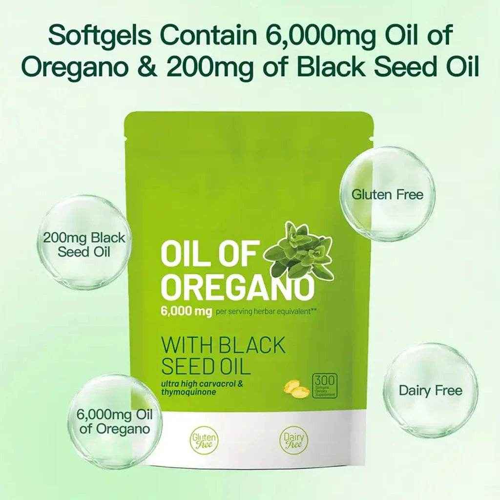 300 Capsules Oil Of Oregano with Black Seed Oil - Natural Antioxidants for Fitness Nutritional Support - Highly Effective