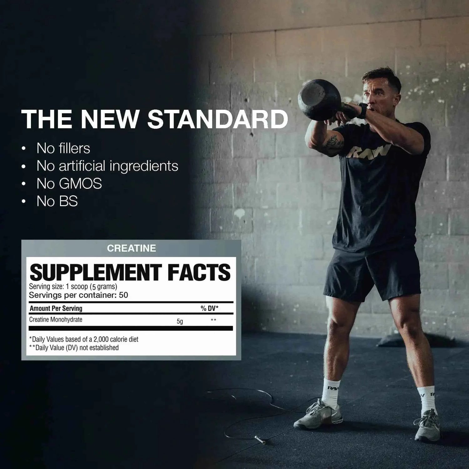 RAW Nutrition Essential 100% Pure Creatine Monohydrate Powder, Unflavored, 8.81 oz, 50 Servings