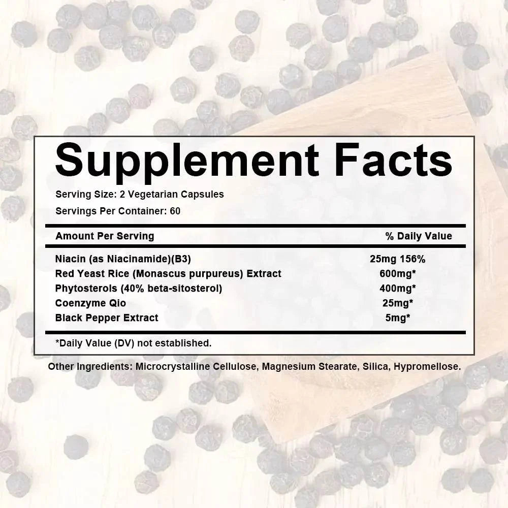 Niacinamide, Red Yeast Rice, Black Pepper Extract, Cholesterol Cleanser - Helps Lower Cholesterol Levels, 120 Capsules