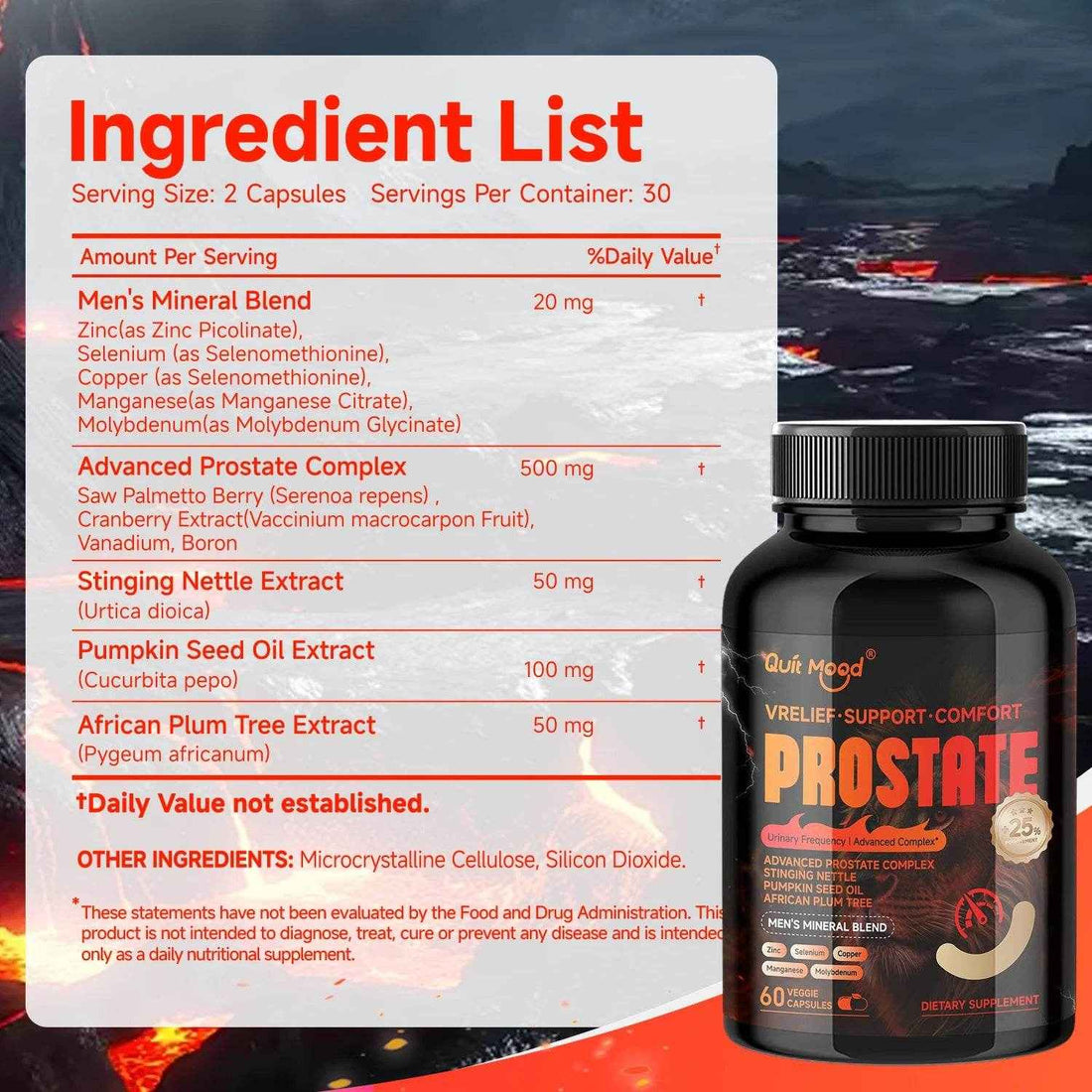 Quit mood - Advanced Prostate Support | Stinging Nettle, Pumpkin Seed Oil &amp; African Plum Extract | 60 Caps - Men’s Health Focus
