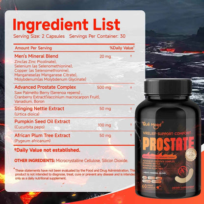 Quit mood - Advanced Prostate Support | Stinging Nettle, Pumpkin Seed Oil &amp; African Plum Extract | 60 Caps - Men’s Health Focus