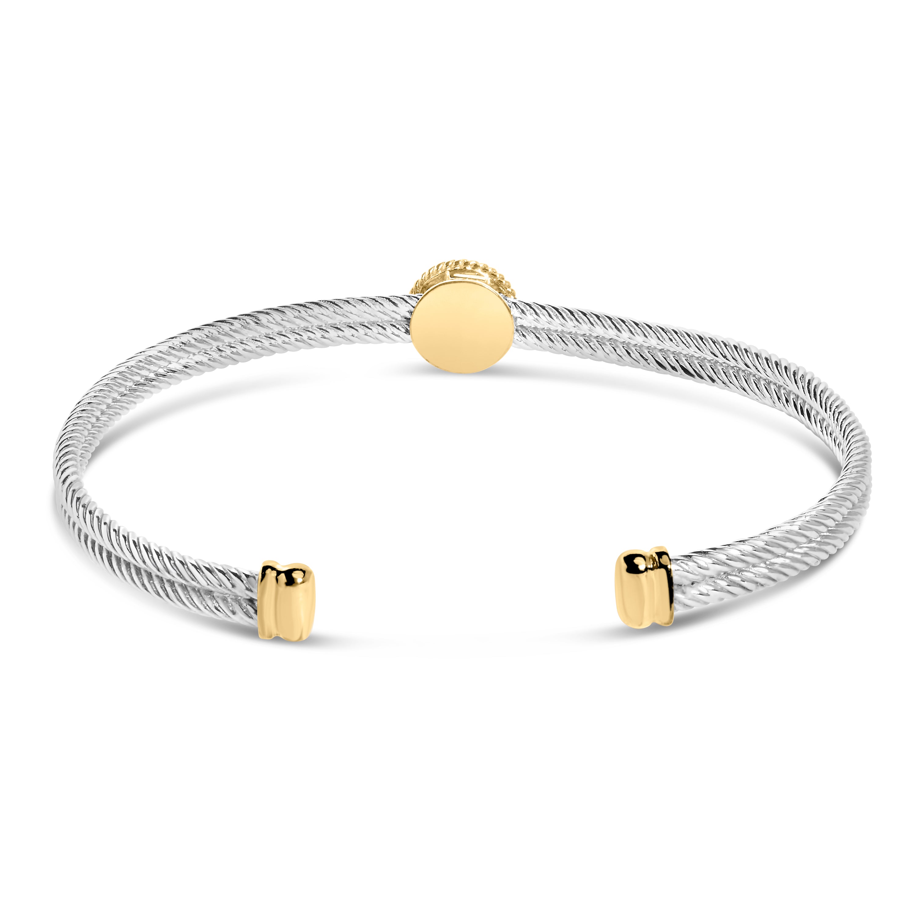 18K Yellow Gold Plated .925 Sterling Silver Diamond Accent and Fleur Di Lis Medallion Bangle Bracelet (I-J Color, SI1-SI2 Clarity) - 7.25 Inches by Bids.com