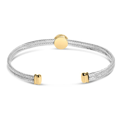 18K Yellow Gold Plated .925 Sterling Silver Diamond Accent and Fleur Di Lis Medallion Bangle Bracelet (I-J Color, SI1-SI2 Clarity) - 7.25 Inches by Bids.com