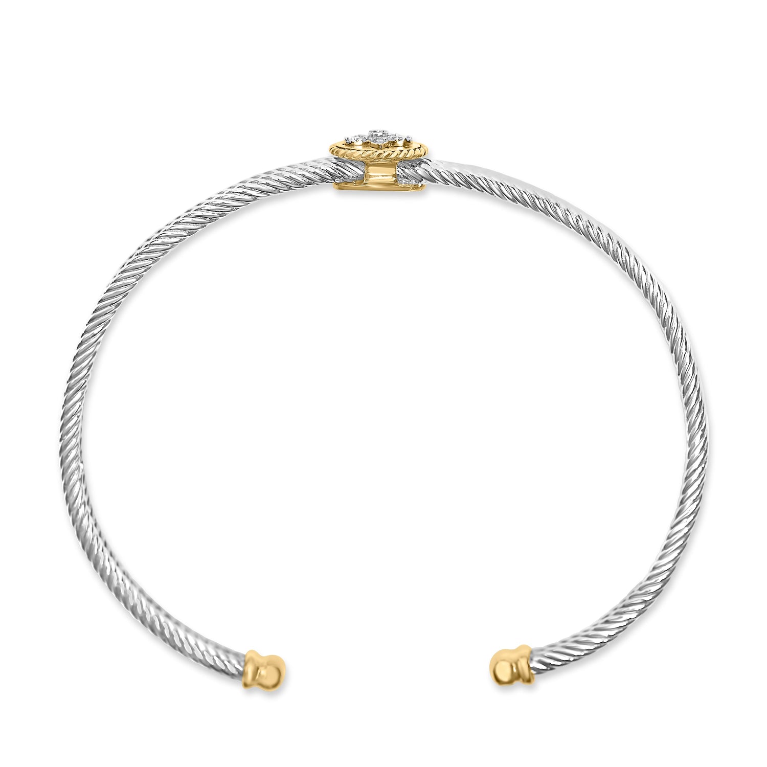 18K Yellow Gold Plated .925 Sterling Silver Diamond Accent and Fleur Di Lis Medallion Bangle Bracelet (I-J Color, SI1-SI2 Clarity) - 7.25 Inches by Bids.com