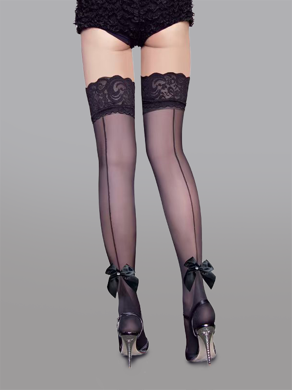 Bow Detail Sheer Lace Stocking - accessories