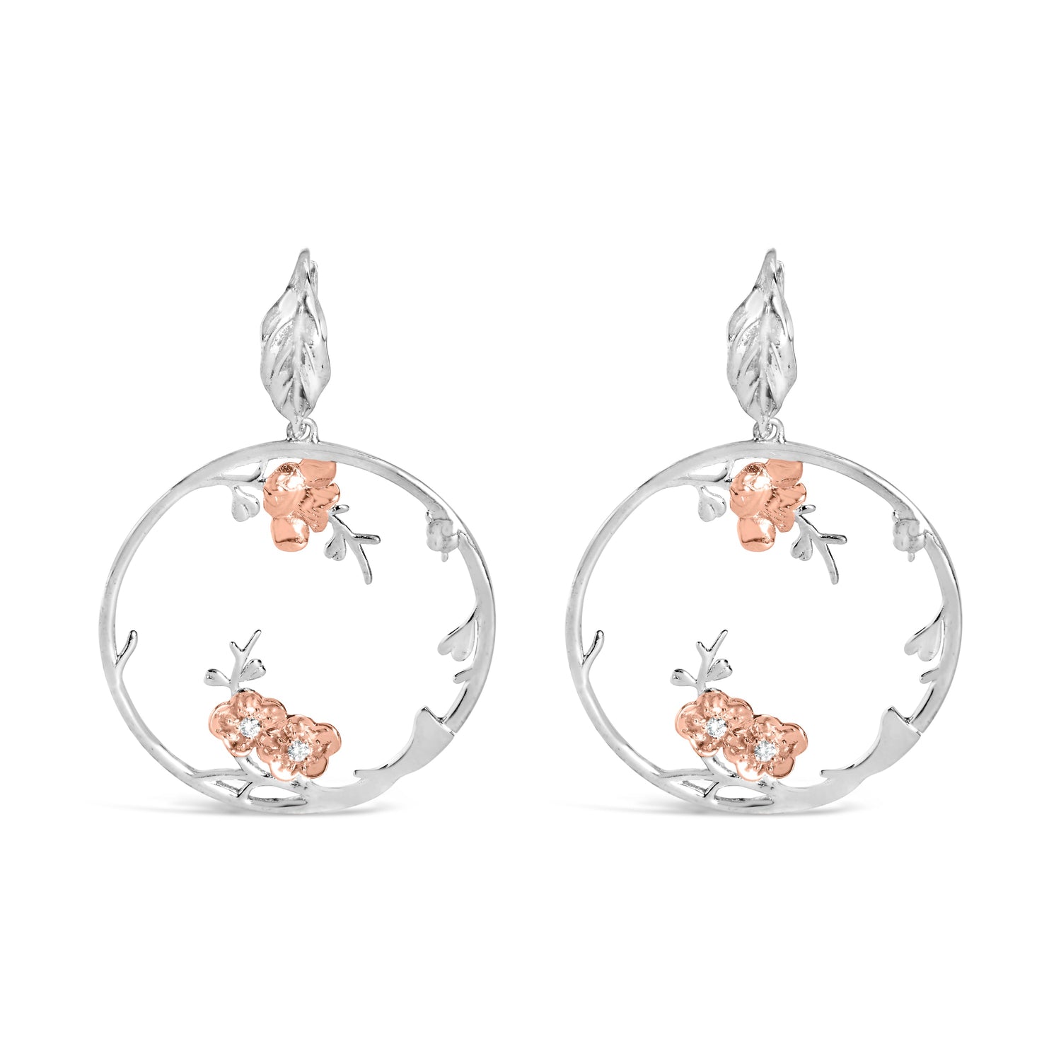 Rose Gold Plated .925 Sterling Silver 1/10 Cttw Diamond Floral Hoop Earrings (I-J Color, SI1-SI2 Clarity) by Bids.com