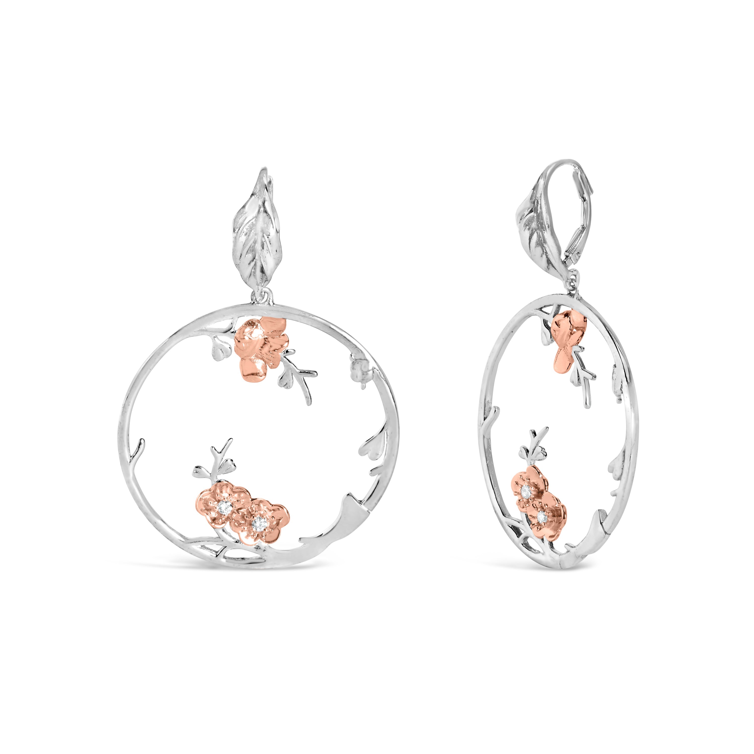 Rose Gold Plated .925 Sterling Silver 1/10 Cttw Diamond Floral Hoop Earrings (I-J Color, SI1-SI2 Clarity) by Bids.com