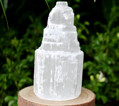 Natural Rough Selenite Swirl Towers, 4" Genuine Healing White Spiral Crystal  DestGlow