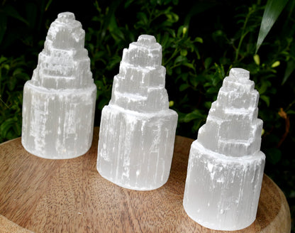 Natural Rough Selenite Swirl Towers, 4" Genuine Healing White Spiral Crystal  DestGlow
