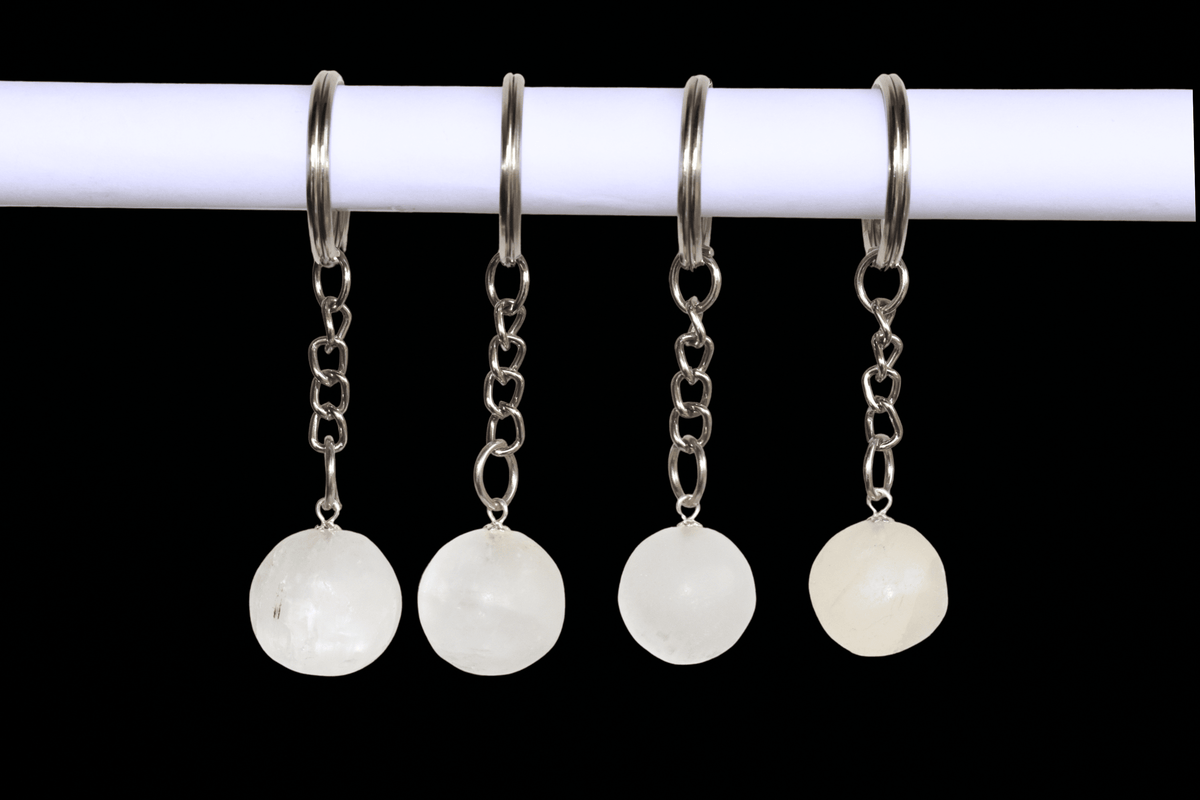 Selenite Key Chain, Gemstone Keychain Crystal Key Ring (Purification and Aura Cleansing)  DestGlow