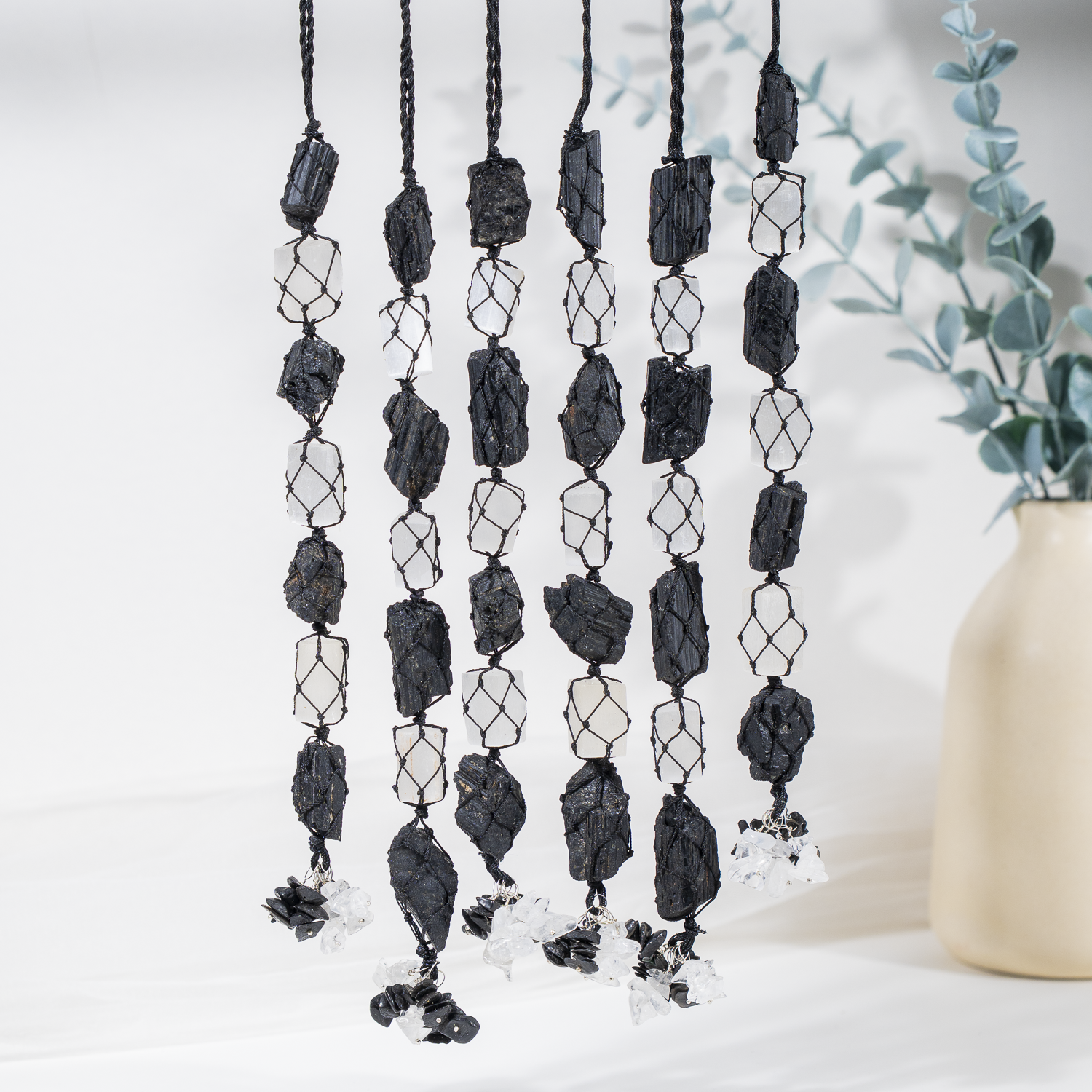 Black Tourmaline &amp; Selenite Crystal Hanger, Car Accessories  DestGlow