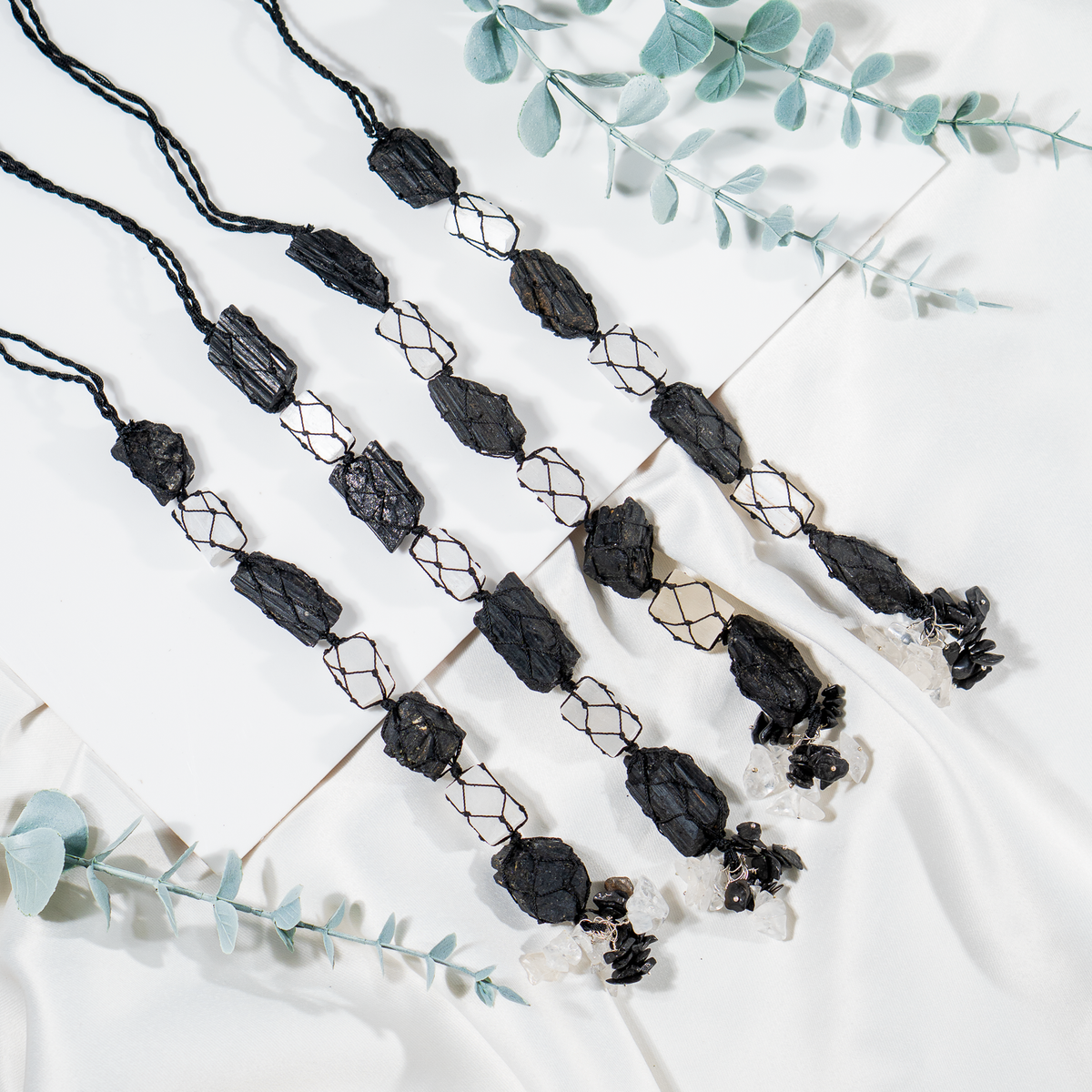 Black Tourmaline &amp; Selenite Crystal Hanger, Car Accessories  DestGlow