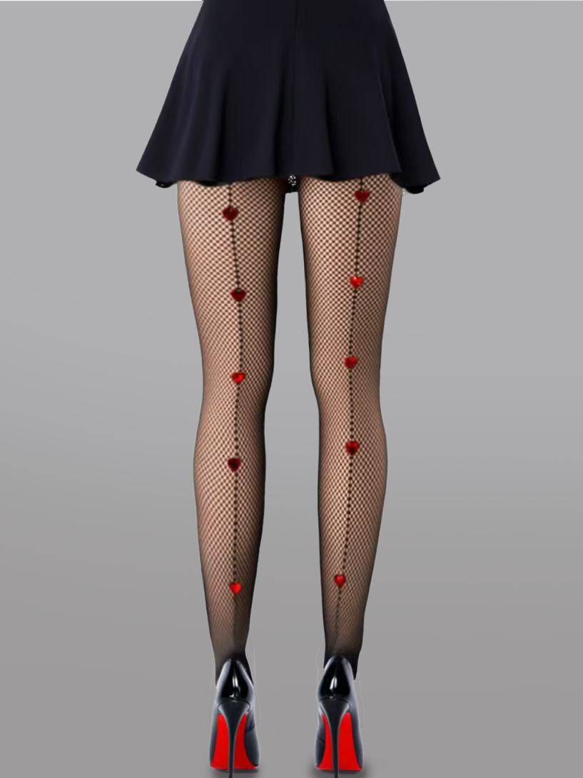 Heart Pattern Fishnet Tights - DestGlow