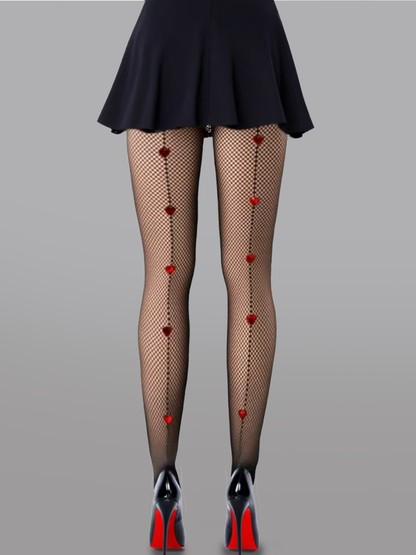 Heart Pattern Fishnet Tights - DestGlow