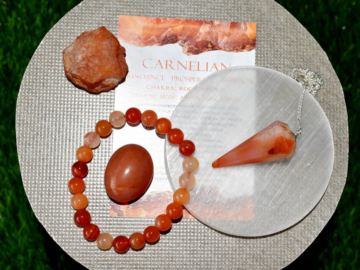 Carnelian Crystal Gift Set For Emotional Support and Protection, Real Polished Gemstones.  DestGlow