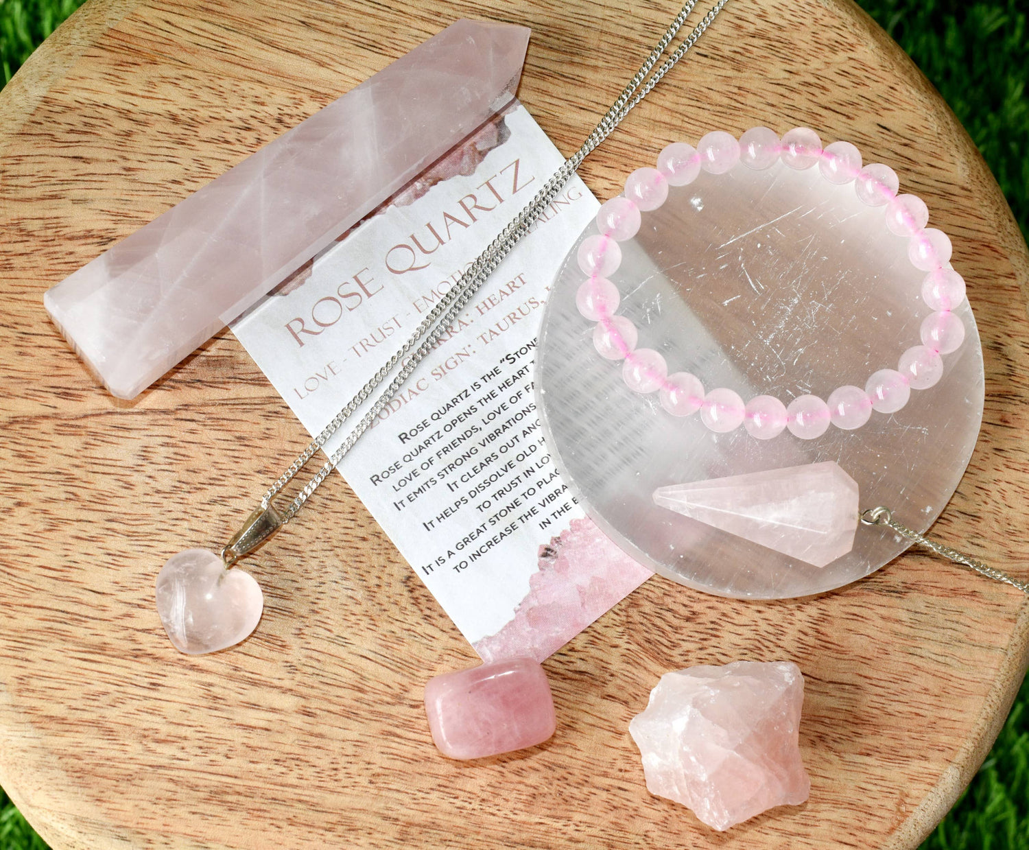 Rose Quartz Crystal Gift Set For Emotional Support and Protection, Real Polished Gemstones.  DestGlow