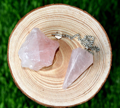 Rose Quartz Crystal Gift Set For Emotional Support and Protection, Real Polished Gemstones.  DestGlow