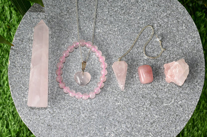 Rose Quartz Crystal Gift Set For Emotional Support and Protection, Real Polished Gemstones.  DestGlow