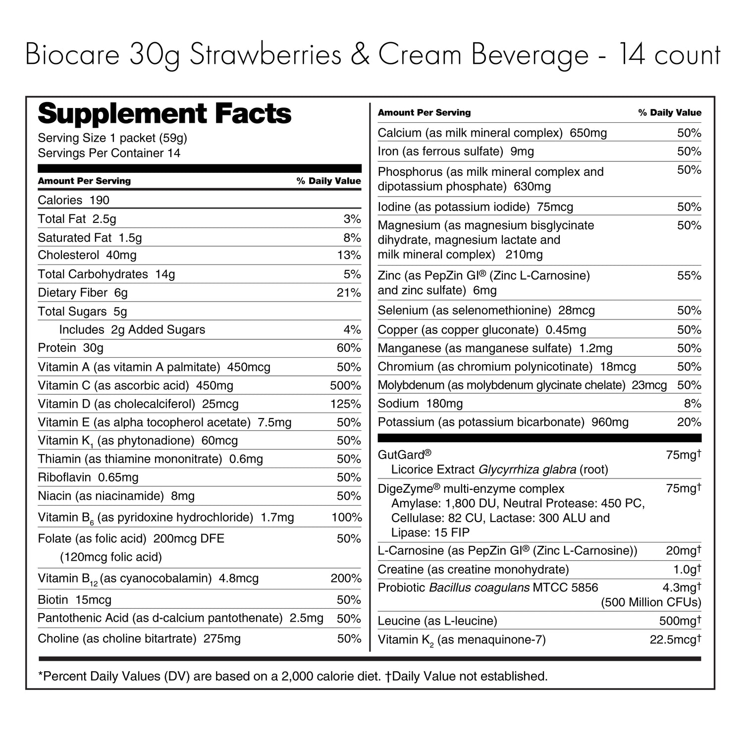 30G Protein Strawberries &amp; Cream Biocare Dietary Beverage (14-Servings) by Biocare