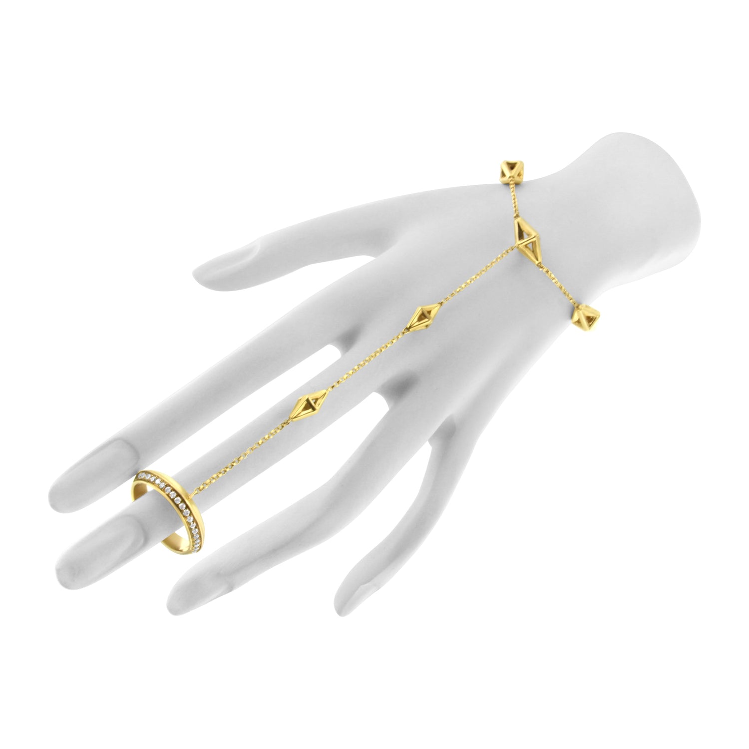 14K Yellow Gold 1/4 Cttw Diamond Ring and Bracelet Hand Chain (G-H Color, SI1-SI2 Clarity) - 7" by Bids.com