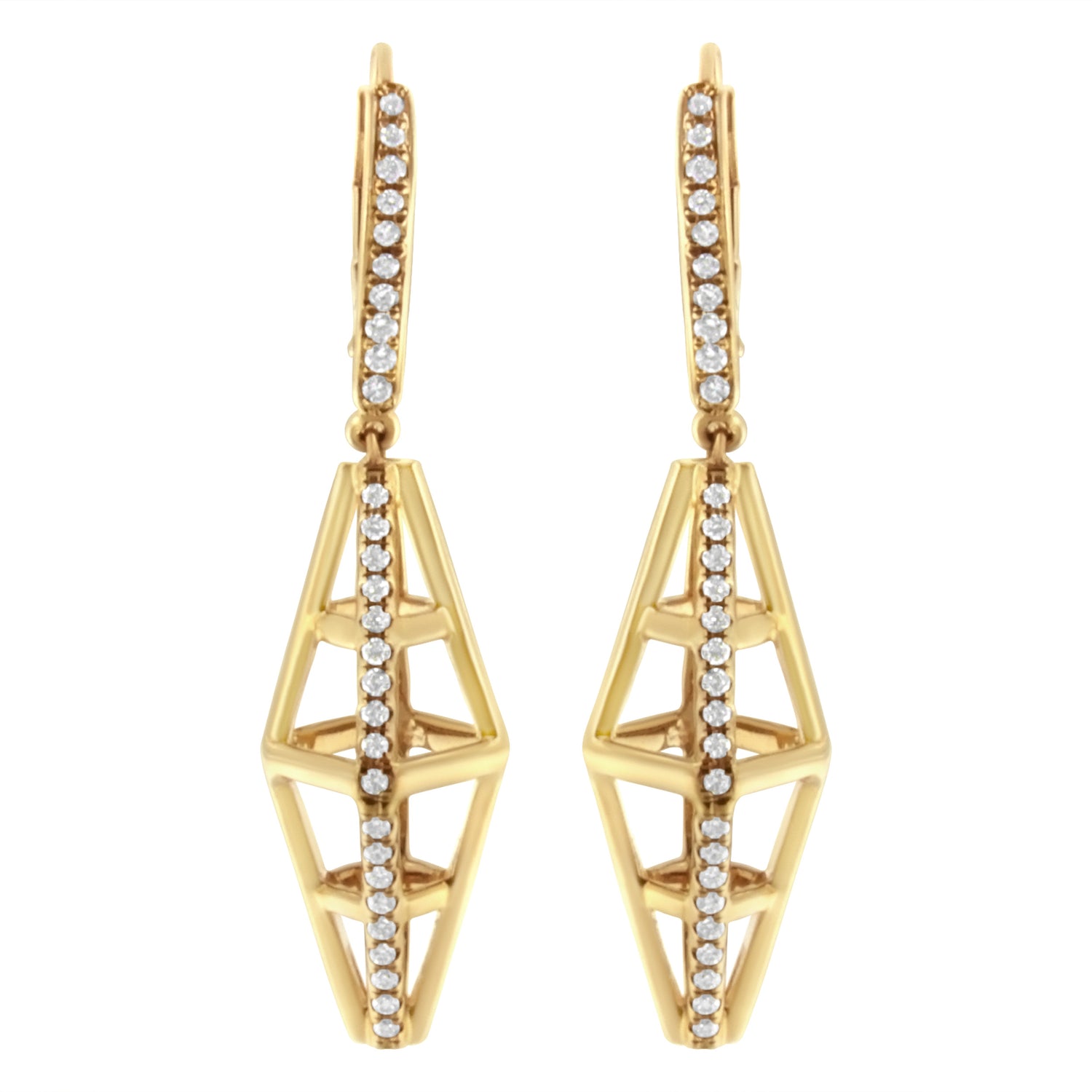14K Yellow Gold 5/8 Cttw Diamond Geometrical Pillar Drop and Dangle Earrings (G-H Color, SI1-SI2 Clarity) by Bids.com