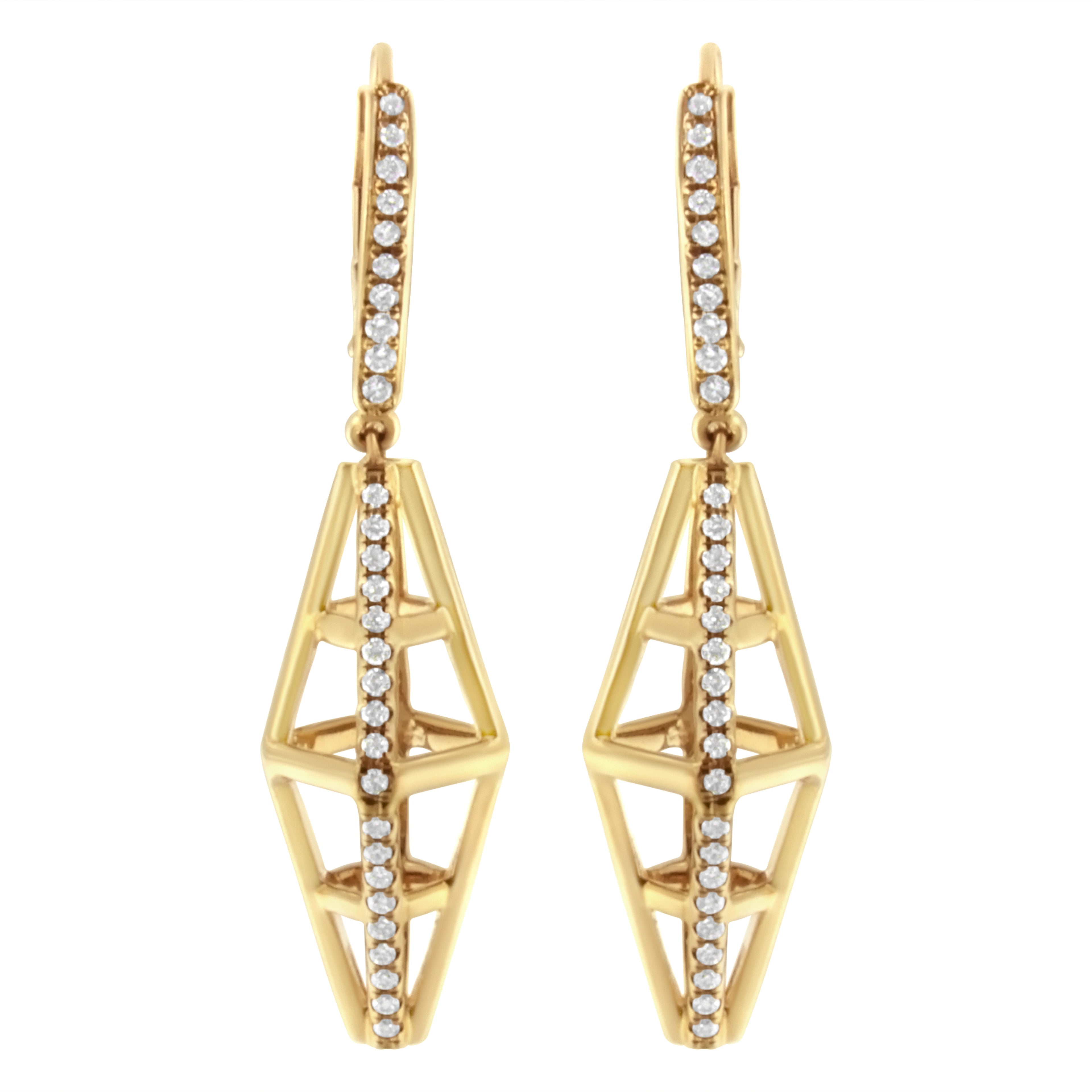 14K Yellow Gold 5/8 Cttw Diamond Geometrical Pillar Drop and Dangle Earrings (G-H Color, SI1-SI2 Clarity) by Bids.com