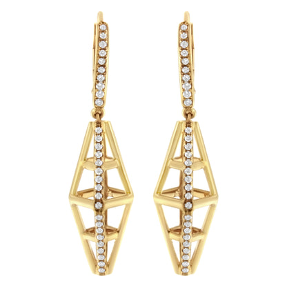 14K Yellow Gold 5/8 Cttw Diamond Geometrical Pillar Drop and Dangle Earrings (G-H Color, SI1-SI2 Clarity) by Bids.com