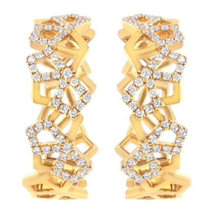 14K Yellow Gold 3/4 Cttw Diamond Honeycomb Hoop Earrings (G-H Color, SI1-SI2 Clarity) - 24MM by Bids.com
