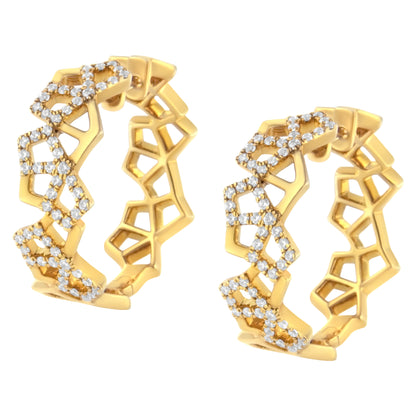 14K Yellow Gold 3/4 Cttw Diamond Honeycomb Hoop Earrings (G-H Color, SI1-SI2 Clarity) - 24MM by Bids.com