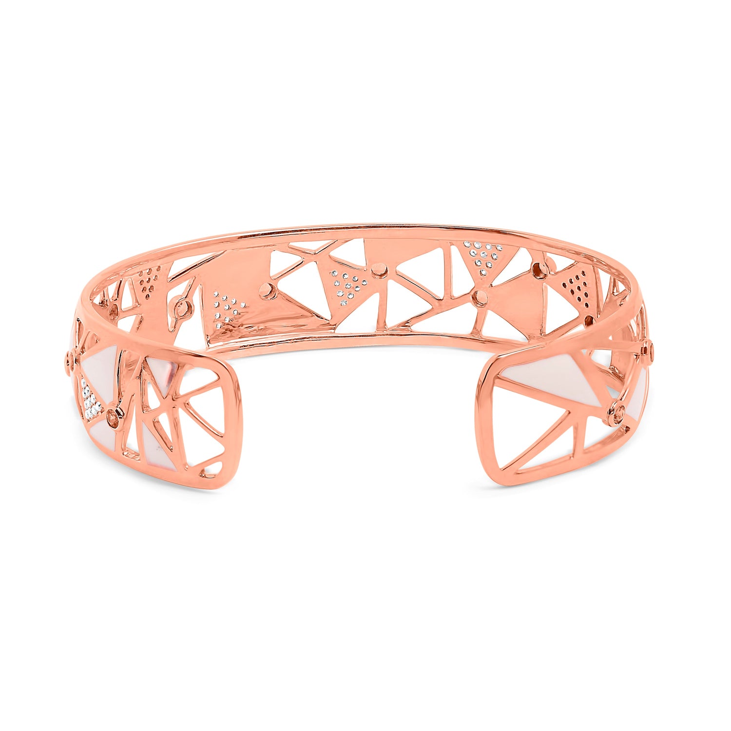 14K Rose Gold 5/8 Cttw Diamond with Pink Tourmaline Open Cuff Bangle with White Enamel (G-H Color, SI1-SI2 Clarity) - 7" by Bids.com