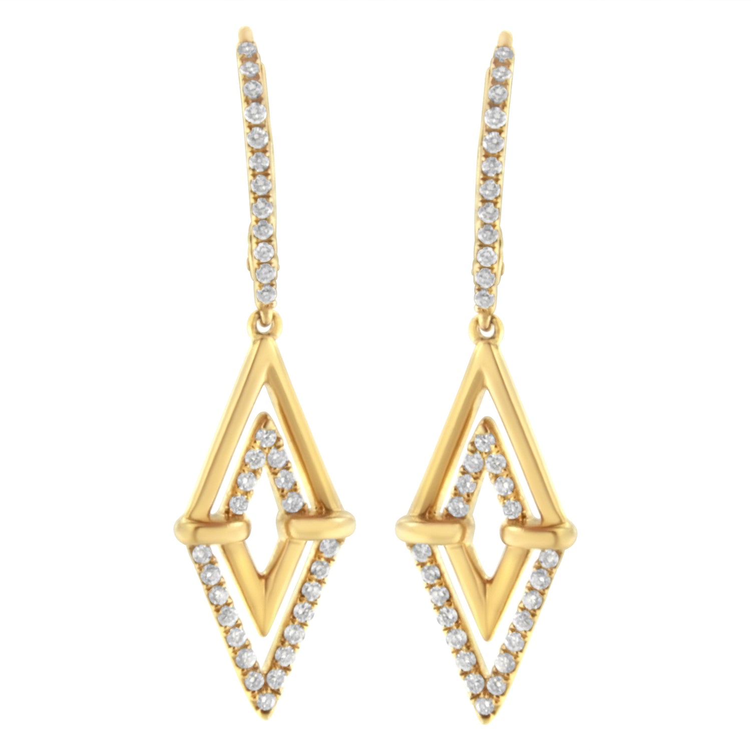 14K Yellow Gold 3/8 Cttw Double Triangle Drop and Dangle Diamond Earrings (G-H Color, SI1-SI2 Clarity) by Bids.com