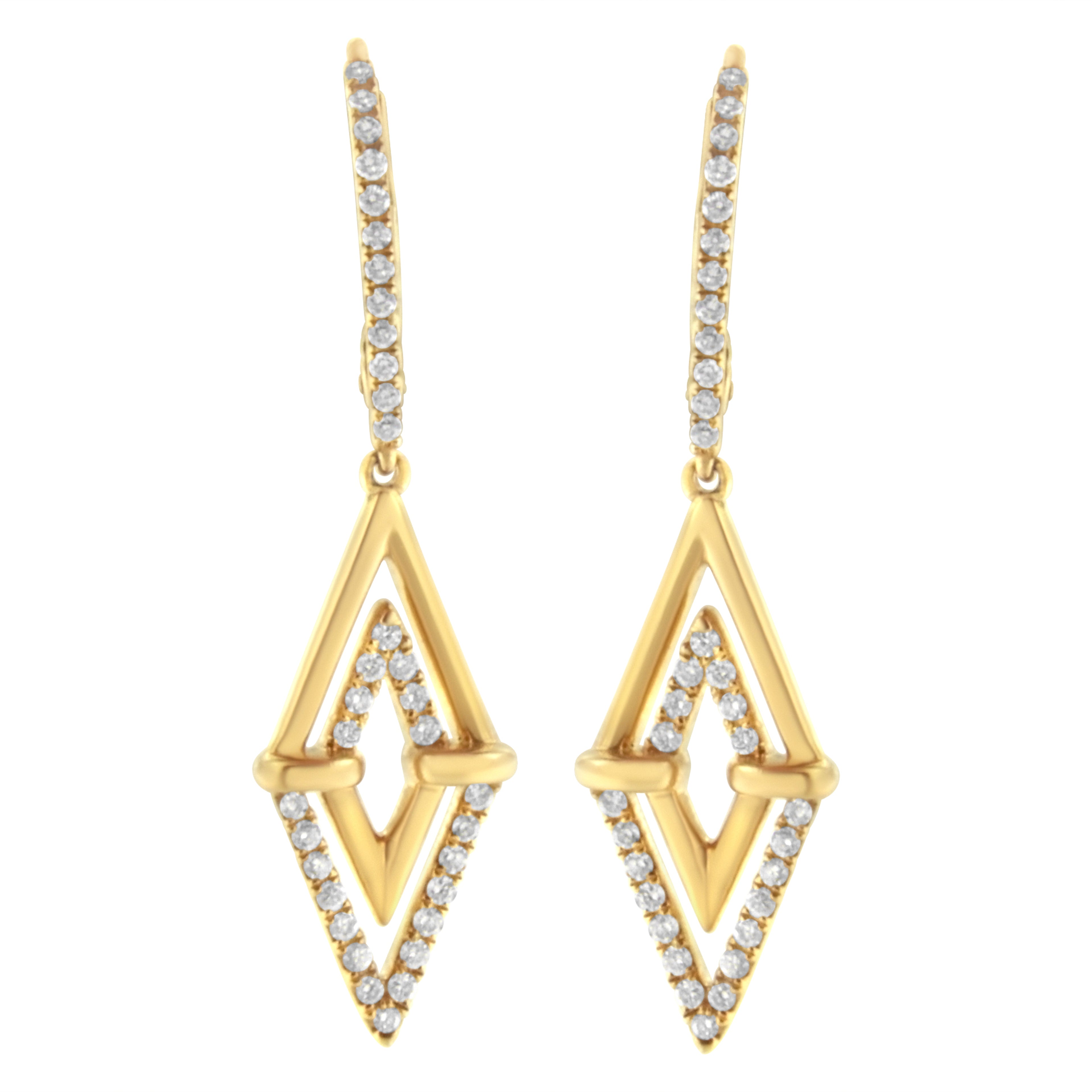 14K Yellow Gold 3/8 Cttw Double Triangle Drop and Dangle Diamond Earrings (G-H Color, SI1-SI2 Clarity) by Bids.com