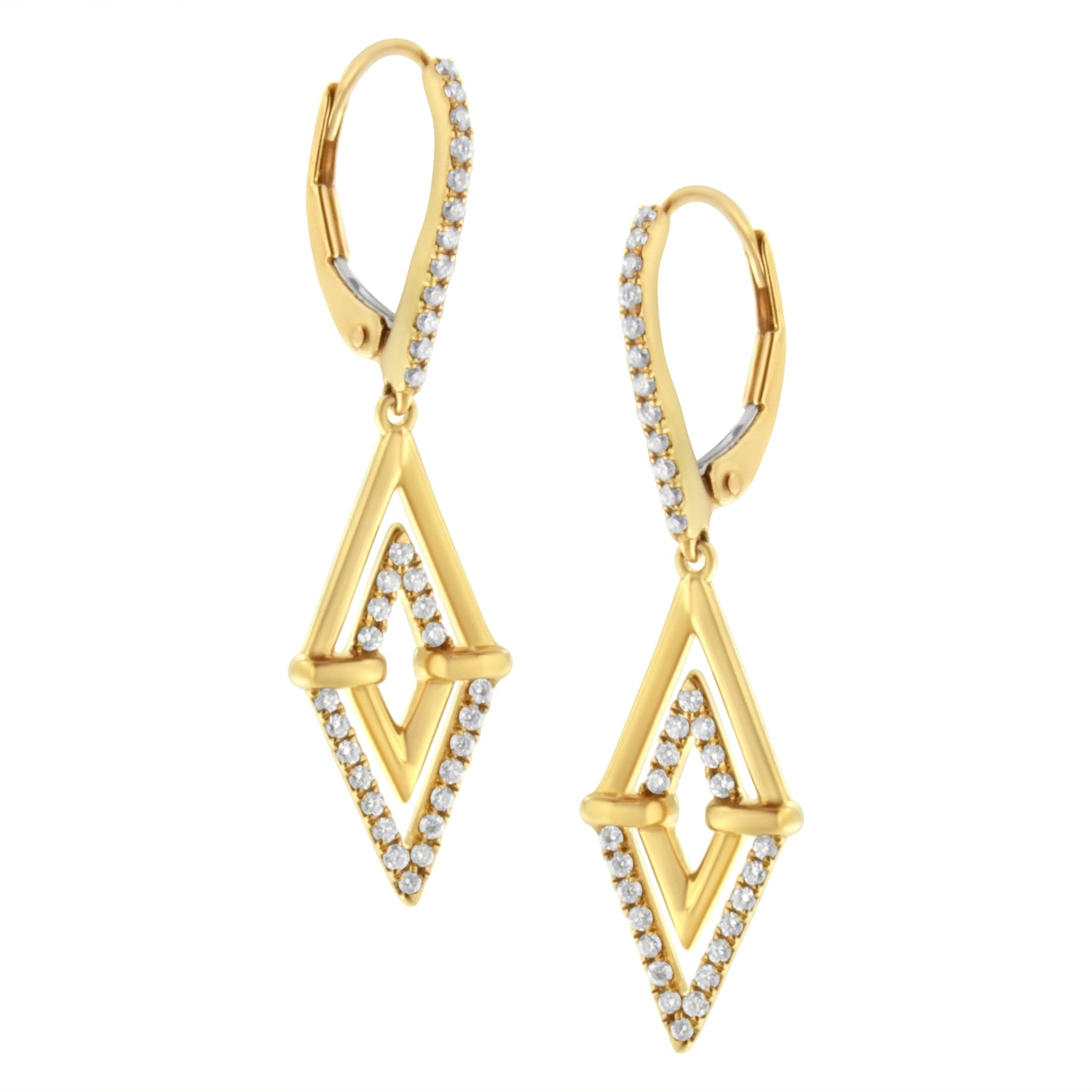 14K Yellow Gold 3/8 Cttw Double Triangle Drop and Dangle Diamond Earrings (G-H Color, SI1-SI2 Clarity) by Bids.com