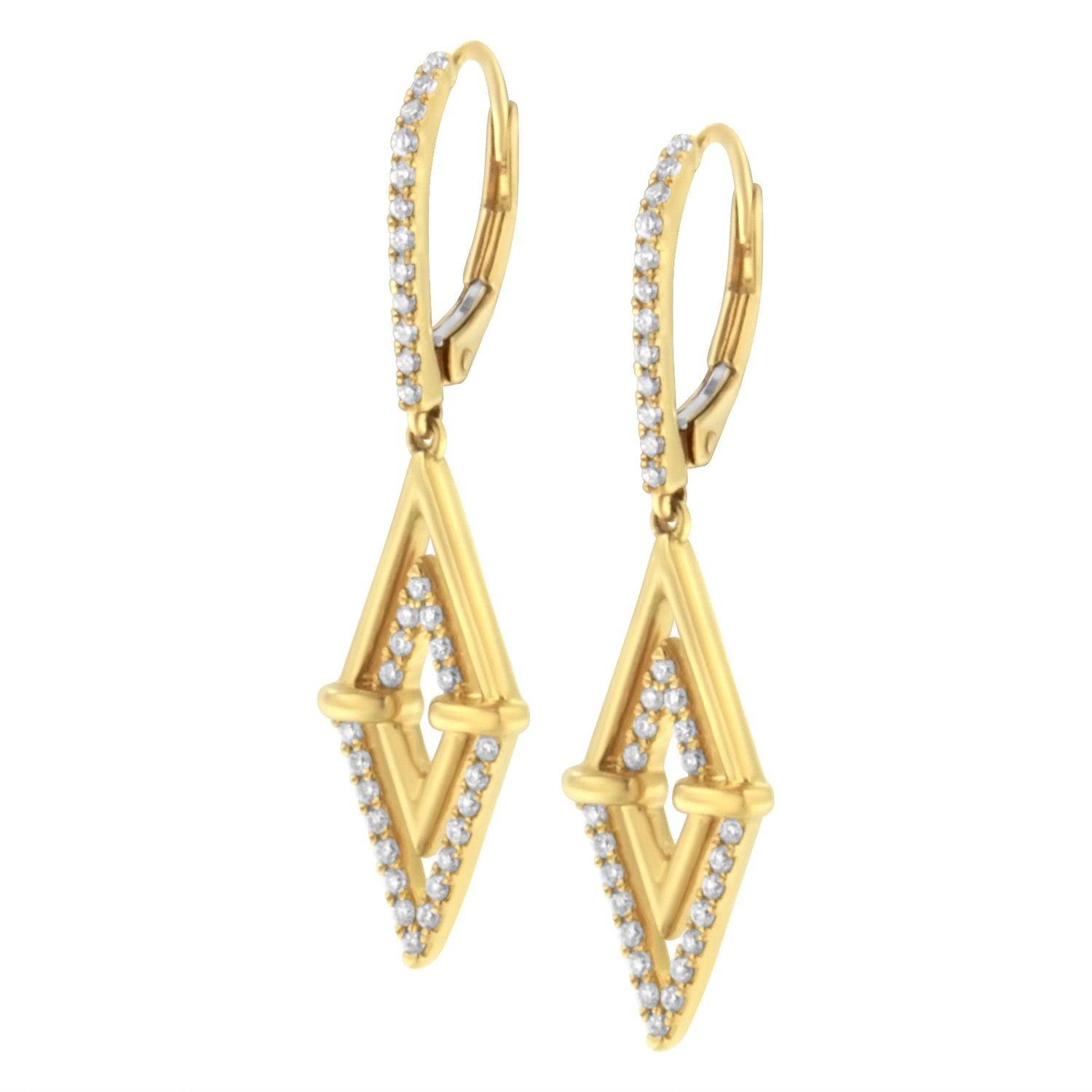 14K Yellow Gold 3/8 Cttw Double Triangle Drop and Dangle Diamond Earrings (G-H Color, SI1-SI2 Clarity) by Bids.com