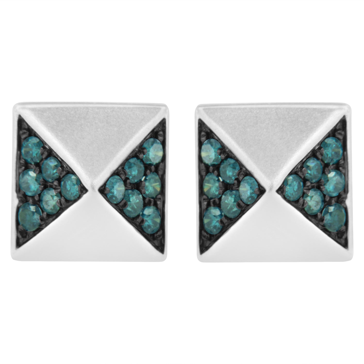 14K White Gold 1/4 Cttw Treated Blue Diamond Pyramid Stud Earring (Blue Color, SI1-SI2 Clarity) by Bids.com