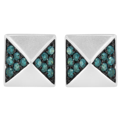 14K White Gold 1/4 Cttw Treated Blue Diamond Pyramid Stud Earring (Blue Color, SI1-SI2 Clarity) by Bids.com