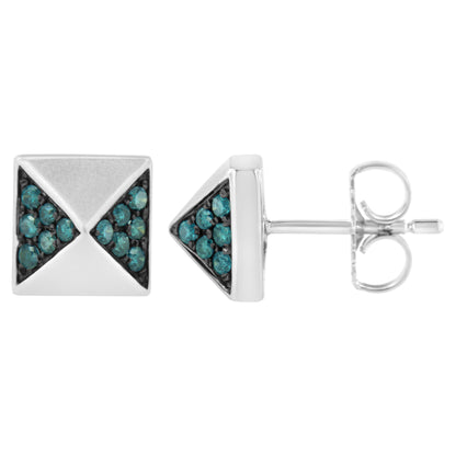 14K White Gold 1/4 Cttw Treated Blue Diamond Pyramid Stud Earring (Blue Color, SI1-SI2 Clarity) by Bids.com