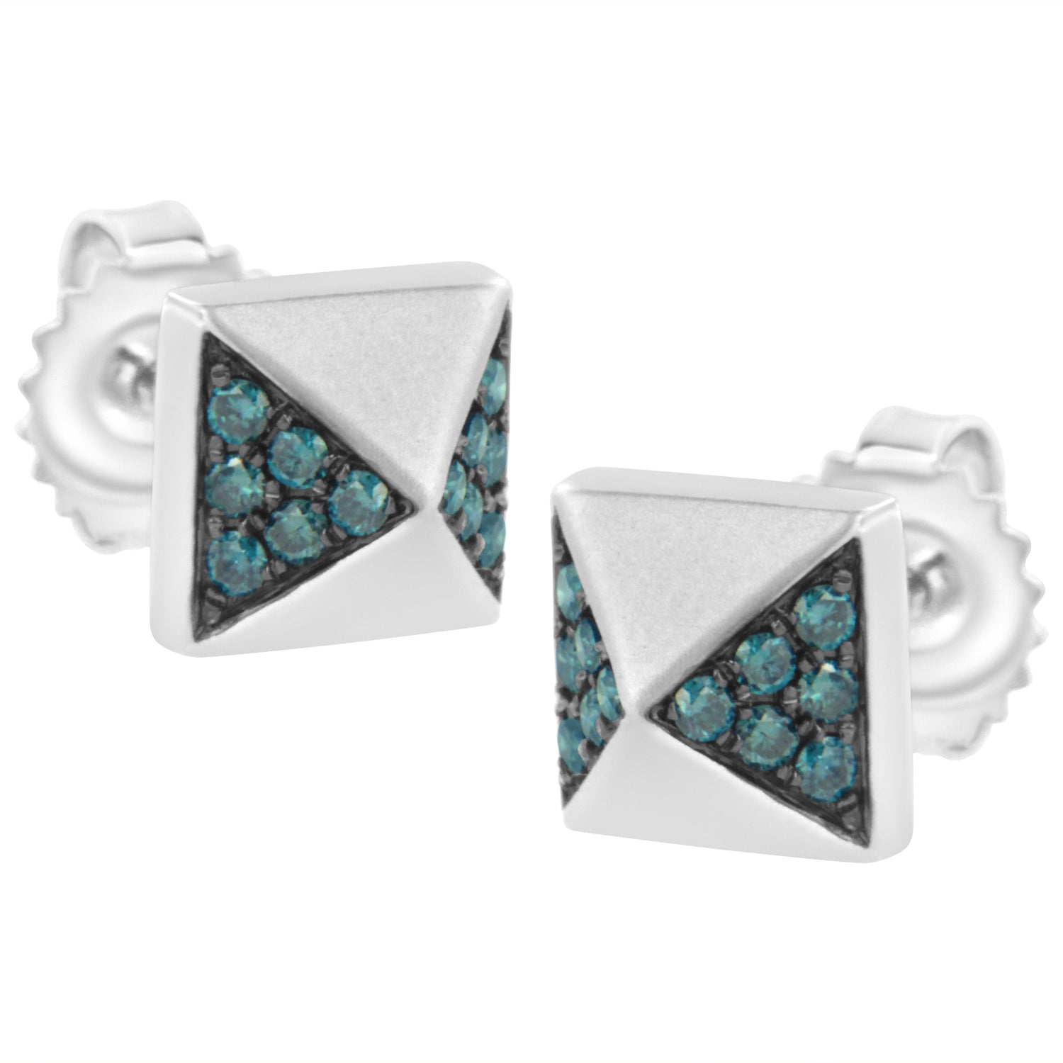 14K White Gold 1/4 Cttw Treated Blue Diamond Pyramid Stud Earring (Blue Color, SI1-SI2 Clarity) by Bids.com