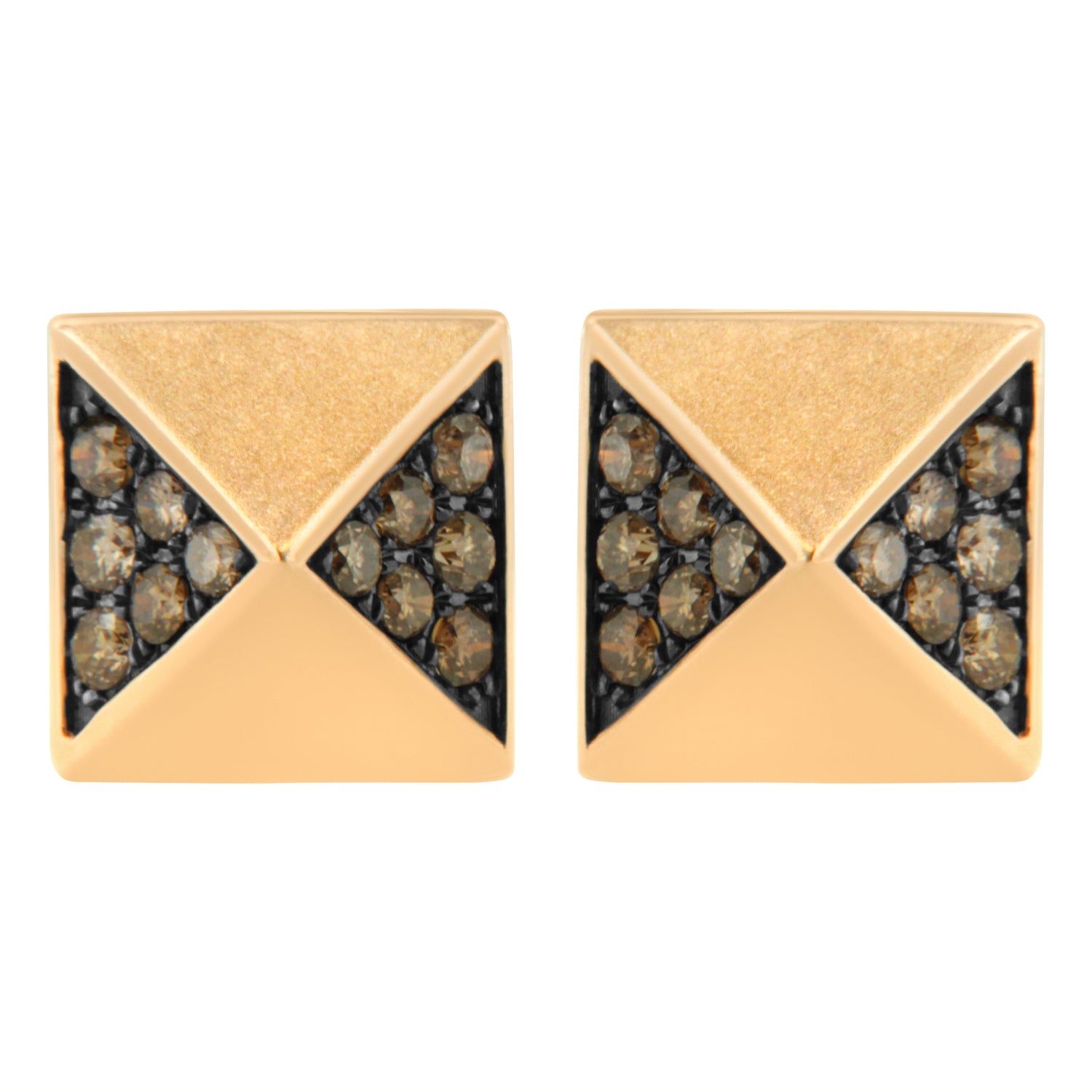 14K Rose Gold 1/4 Cttw Brown Diamond Pyramid Stud Earring (Brown Color, SI1-SI2 Clarity) by Bids.com