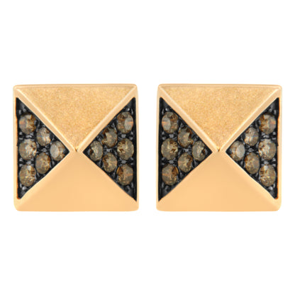 14K Rose Gold 1/4 Cttw Brown Diamond Pyramid Stud Earring (Brown Color, SI1-SI2 Clarity) by Bids.com
