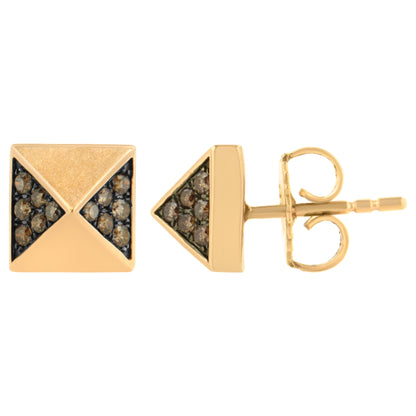 14K Rose Gold 1/4 Cttw Brown Diamond Pyramid Stud Earring (Brown Color, SI1-SI2 Clarity) by Bids.com