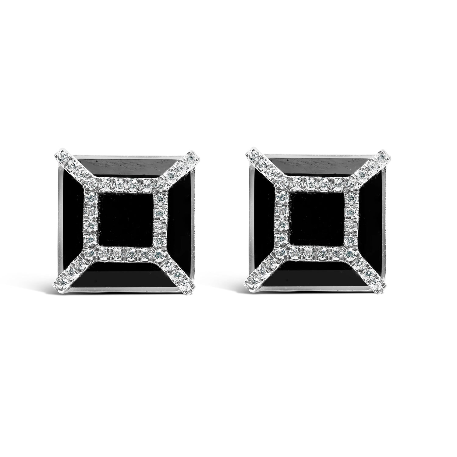 14K White Gold 3/8ct Diamond with 11x11MM Black Onyx Stud Earrings (G-H Color, SI1-SI2 Clarity) by Bids.com