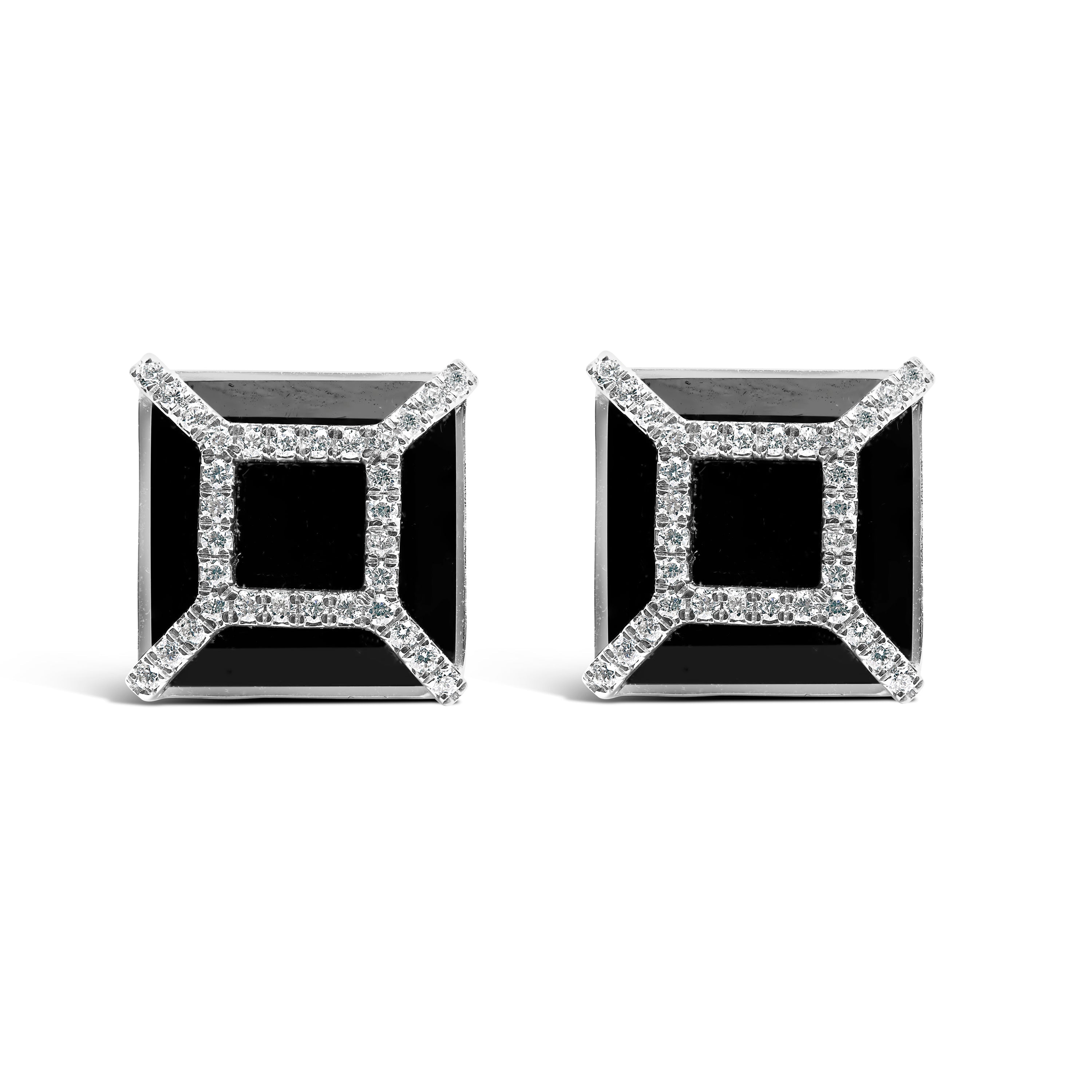 14K White Gold 3/8ct Diamond with 11x11MM Black Onyx Stud Earrings (G-H Color, SI1-SI2 Clarity) by Bids.com