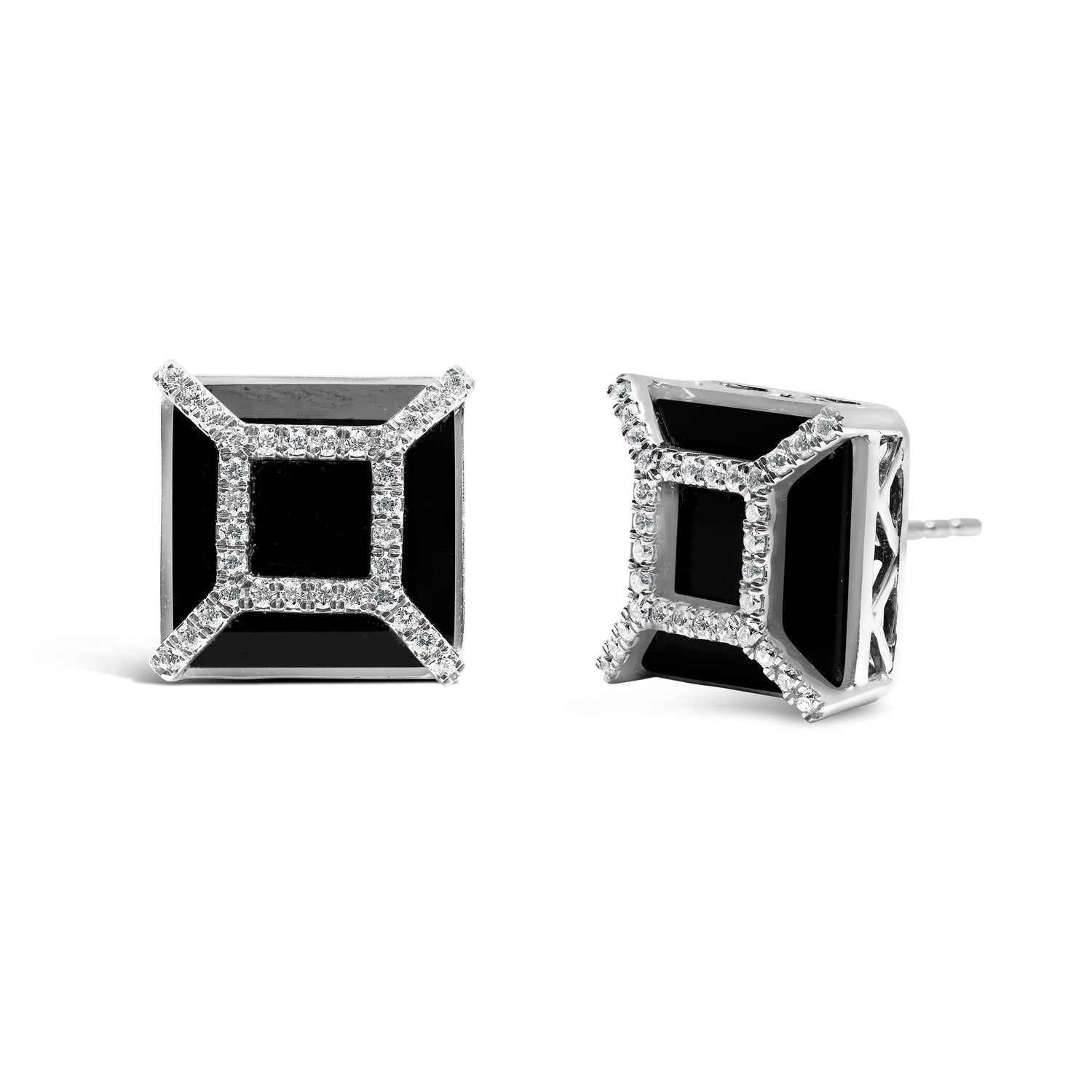 14K White Gold 3/8ct Diamond with 11x11MM Black Onyx Stud Earrings (G-H Color, SI1-SI2 Clarity) by Bids.com