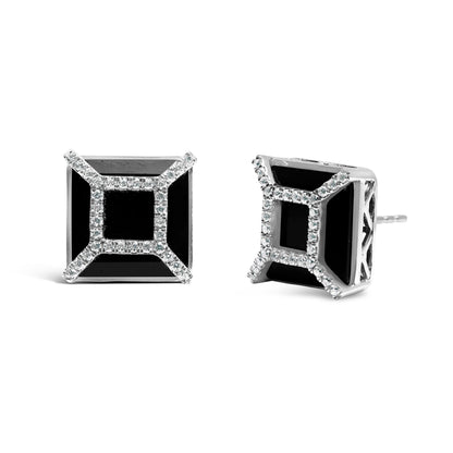14K White Gold 3/8ct Diamond with 11x11MM Black Onyx Stud Earrings (G-H Color, SI1-SI2 Clarity) by Bids.com