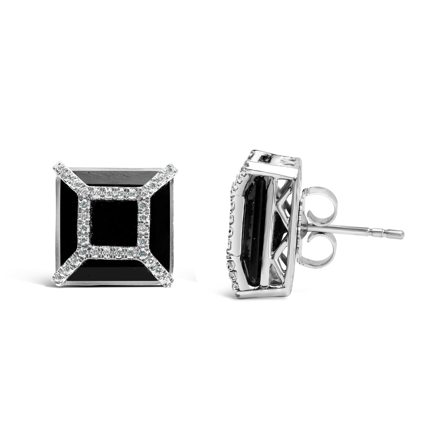 14K White Gold 3/8ct Diamond with 11x11MM Black Onyx Stud Earrings (G-H Color, SI1-SI2 Clarity) by Bids.com