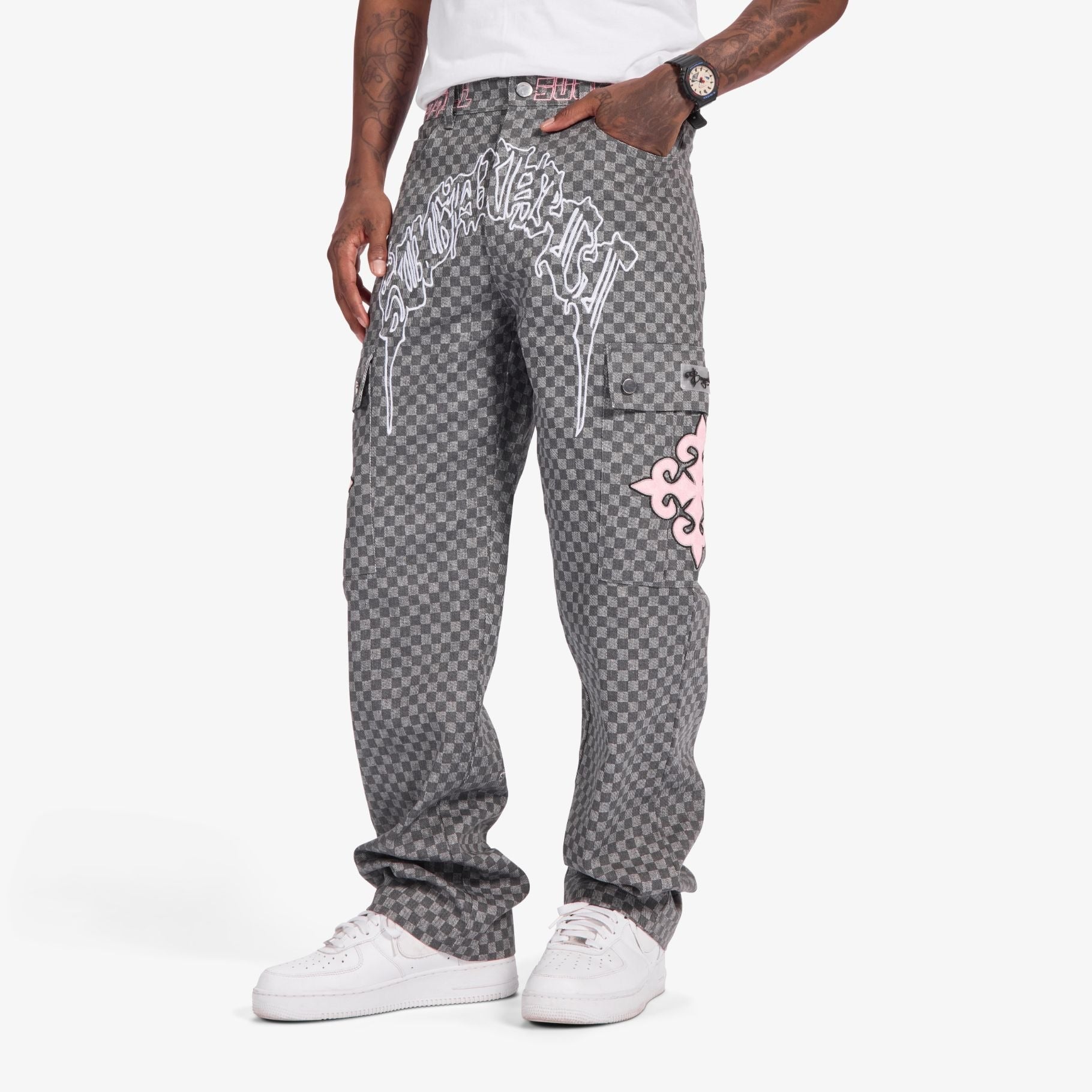 Sugarhill Darling Cargo Pants - Grey Grid by Denim Exchange