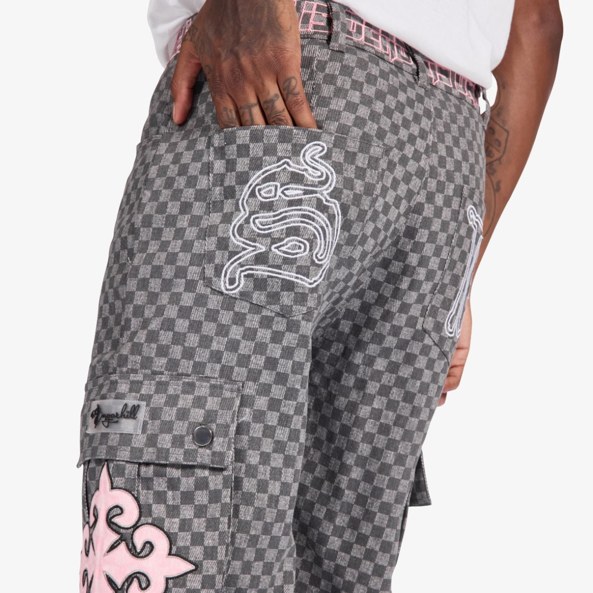 Sugarhill Darling Cargo Pants - Grey Grid by Denim Exchange