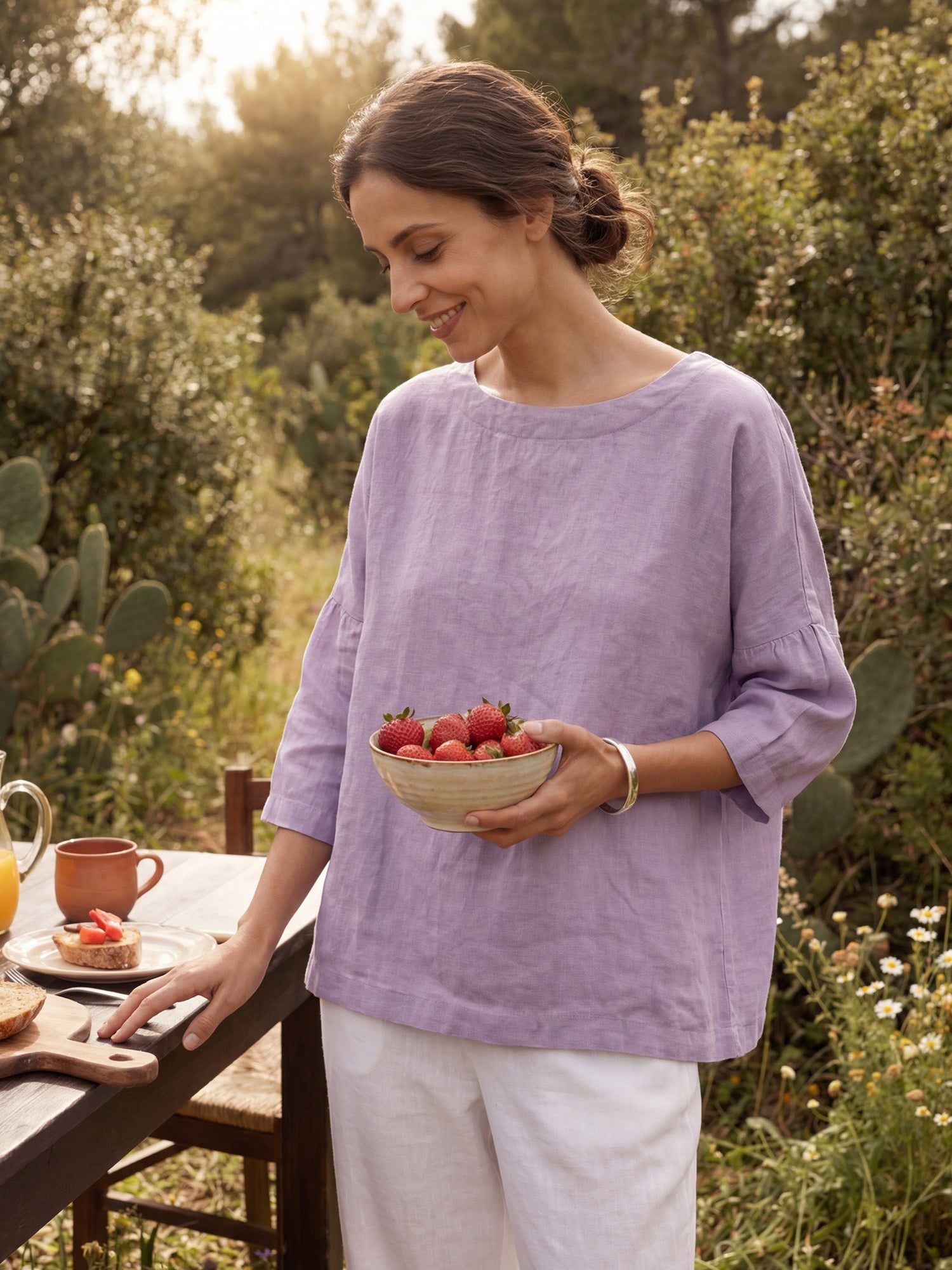 100% Linen Boatneck 3/4 Length Sleeve Top AURORA by LINTICO