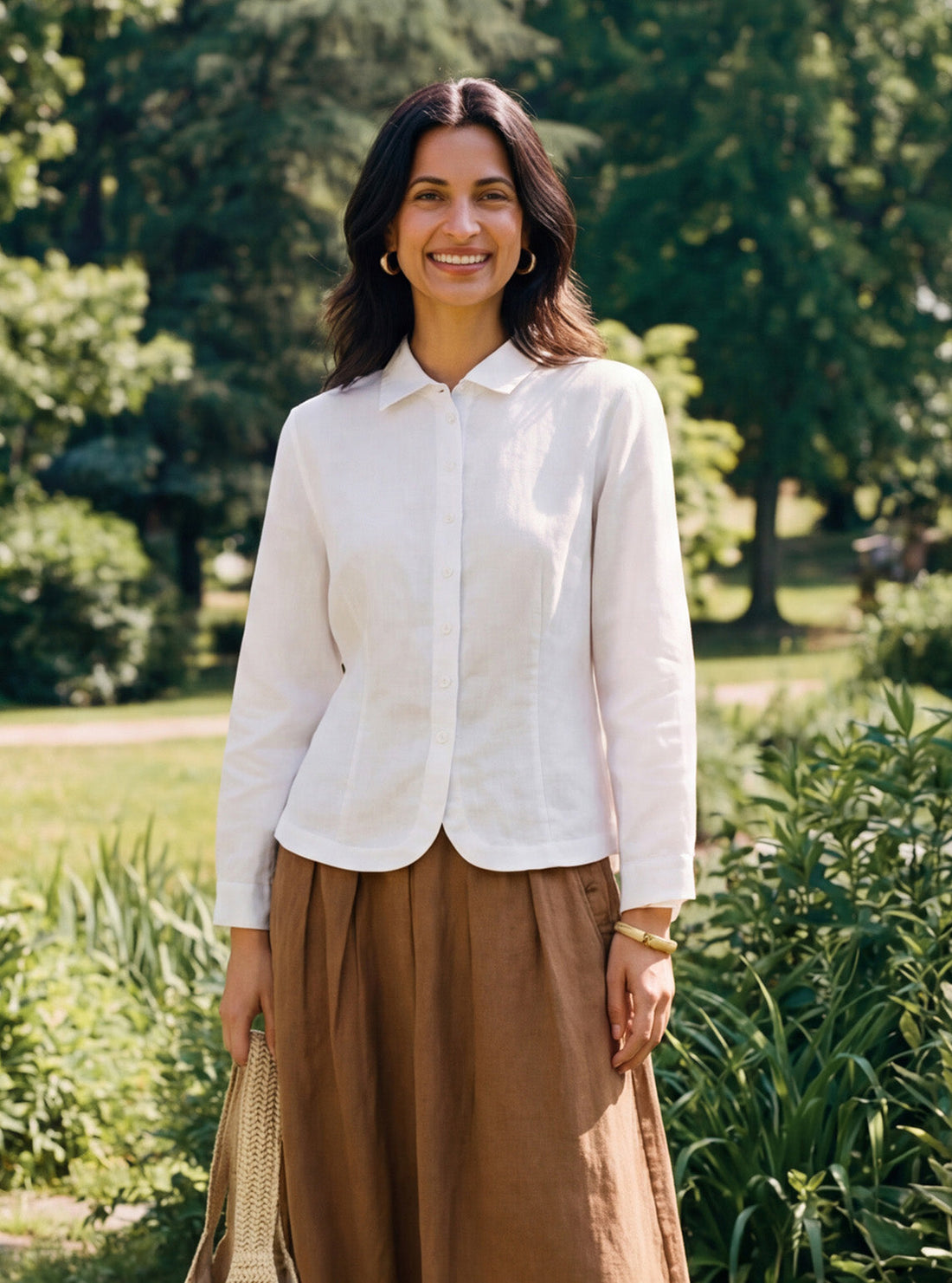 100% Linen Small Collar Curved Hem Tailored Shirt AVELINE by LINTICO